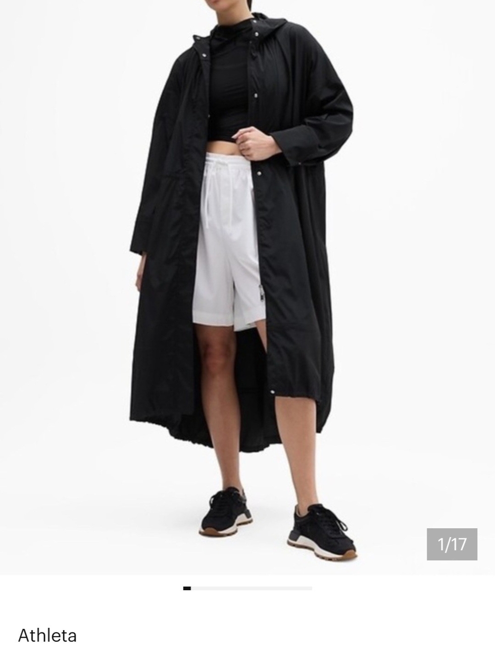 Athleta Black Long Hooded Trench